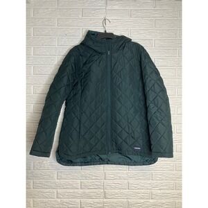 Lands' End dark green quilted jacket women's size XL (18) trendy mid weight